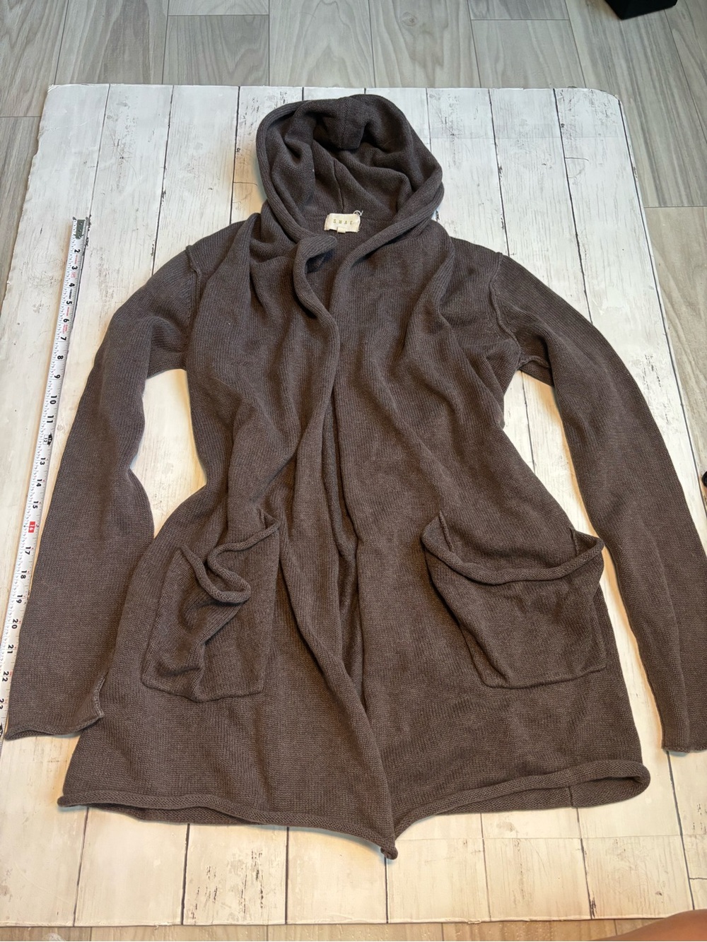 Shae Women Brown Cotton Cashmere Hooded Open Front Cardigan